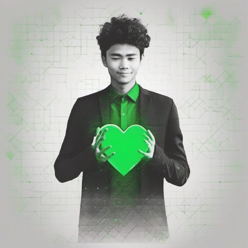 Image of a young leader holding a green heart